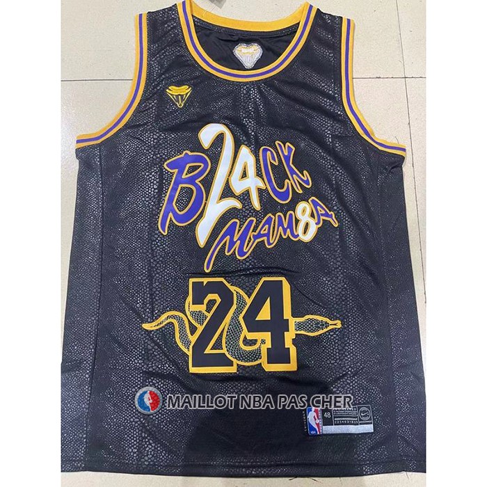 Maillot Los Angeles Lakers Kobe Bryant NO 24 Black Mamba Snakeskin Noir